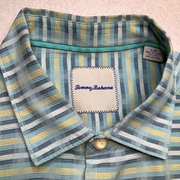 Tommy Bahama Large Pixel in Paradise Camp Shirt Waterfront Silk Turquois… - Picture 2 of 6